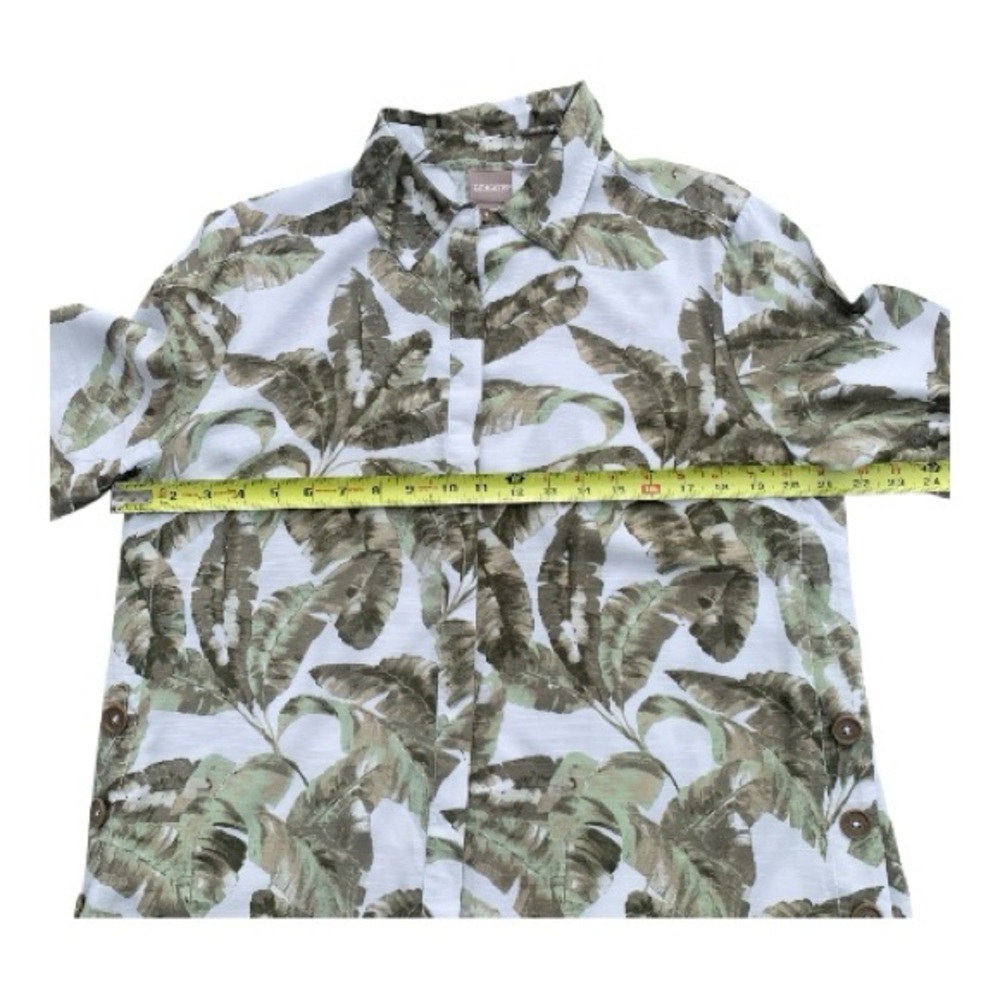 Chico's White Olive Green Leaf Print Blouse Lightweight Tab Sleeve‎ Tunic Size 1 - Picture 7 of 12